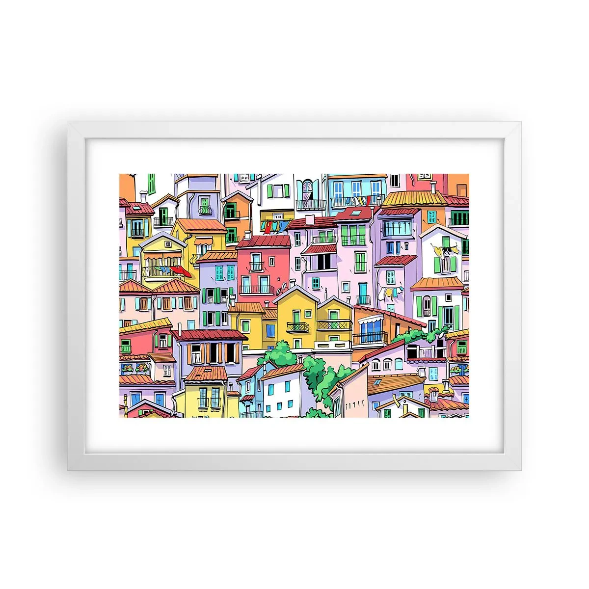 Póster en marco blanco - Ciudad alegre - 40x30 cm