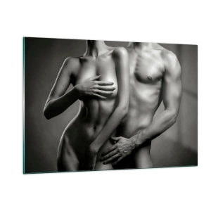Cuadro sobre vidrio - Impresiones sobre Vidrio - Composición en blanco y negro con siluetas desnudas de una pareja. - 120x80cm - Adán y Eva - Decoración de pared moderna para salón y dormitorio ARTTOR