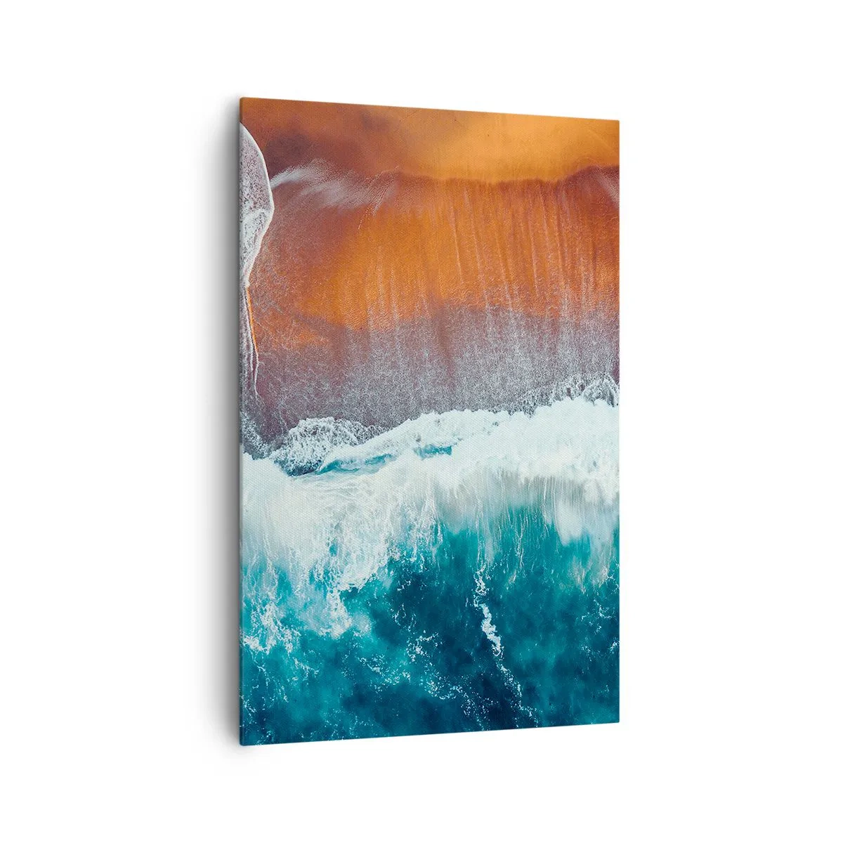 Cuadro sobre lienzo - Impresión de Imagen - Una vista de las olas del océano rompiendo en la playa dorada. - 80x120cm - Un toque de océano - Decoración de pared moderna para salón y dormitorio ARTTOR