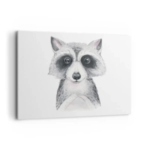 Cuadro sobre lienzo - Impresión de Imagen - Adorable retrato de un mapache sobre un fondo blanco. - 100x70cm - Un momento para la emoción - Decoración de pared moderna para salón y dormitorio ARTTOR