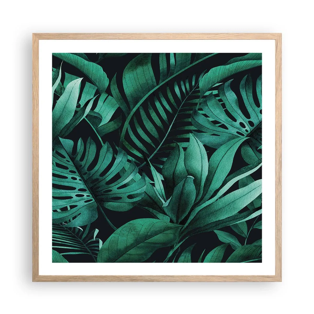 Póster en marco roble claro - Profundidad del verde tropical - 60x60 cm