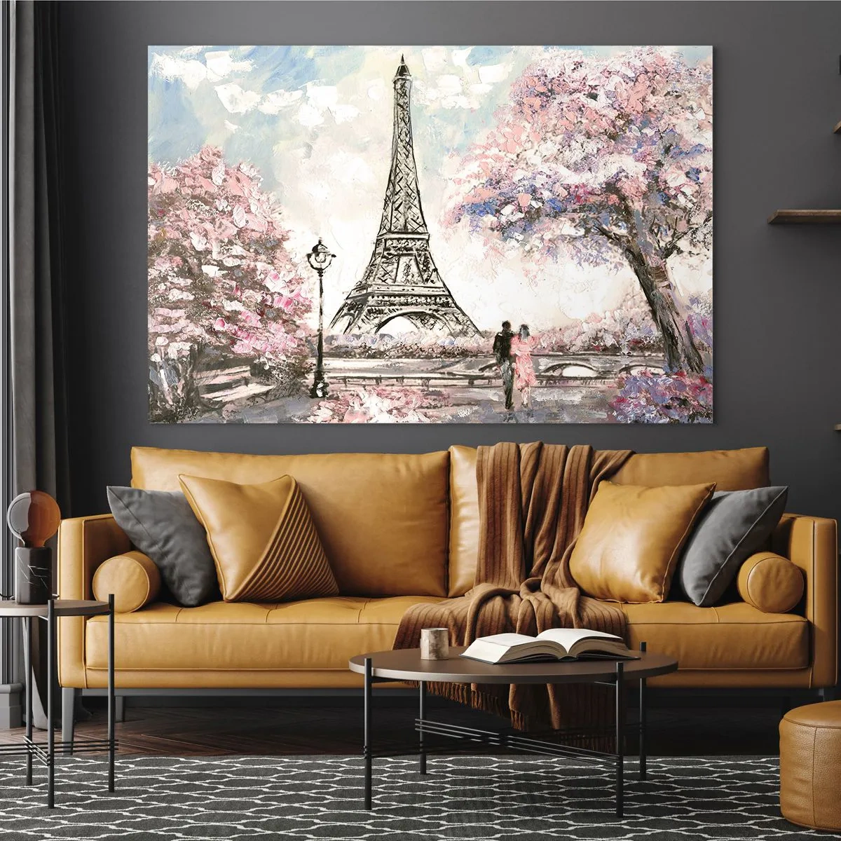 Cuadro sobre vidrio - Impresiones sobre Vidrio - Ilustración de la Torre Eiffel en un entorno primaveral - 70x50cm - Un paseo por París en abril - Decoración de pared moderna para salón y dormitorio ARTTOR