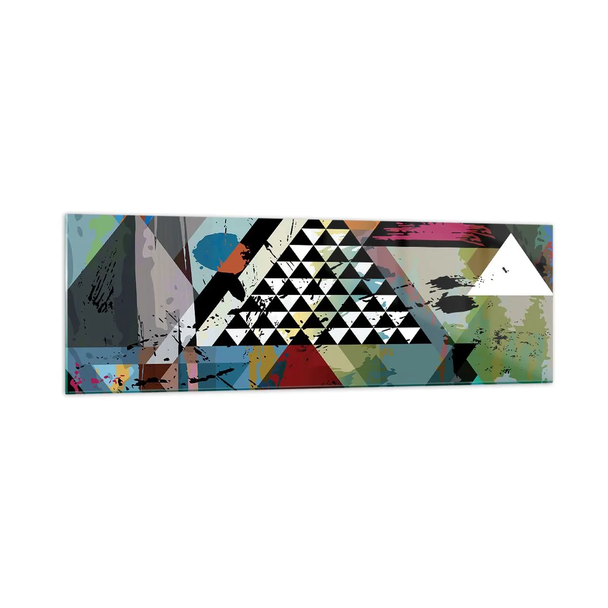 Cuadro sobre vidrio - Impresiones sobre Vidrio - Una composición abstracta de formas geométricas y colores. - 160x50cm - Qué sencillo es - Decoración de pared moderna para salón y dormitorio ARTTOR