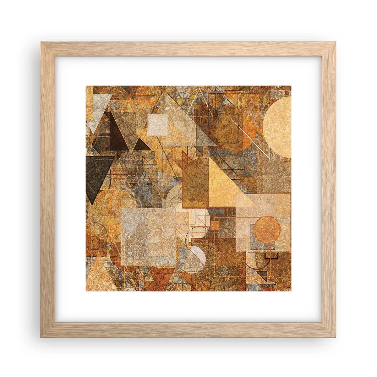 Póster en marco roble claro - Estudio cubista en bronce - 30x30 cm