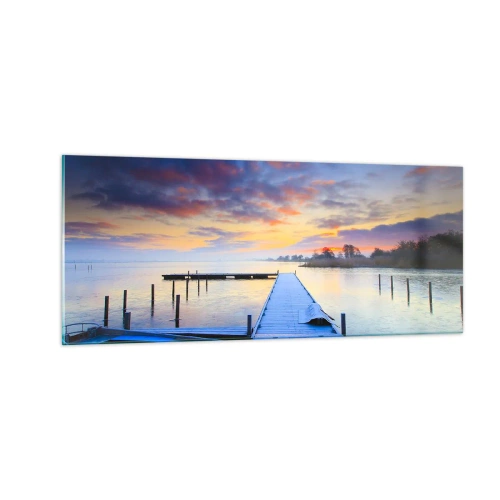 Cuadro sobre vidrio - Impresiones sobre Vidrio - Calma púrpura y dorada - 100x40 cm