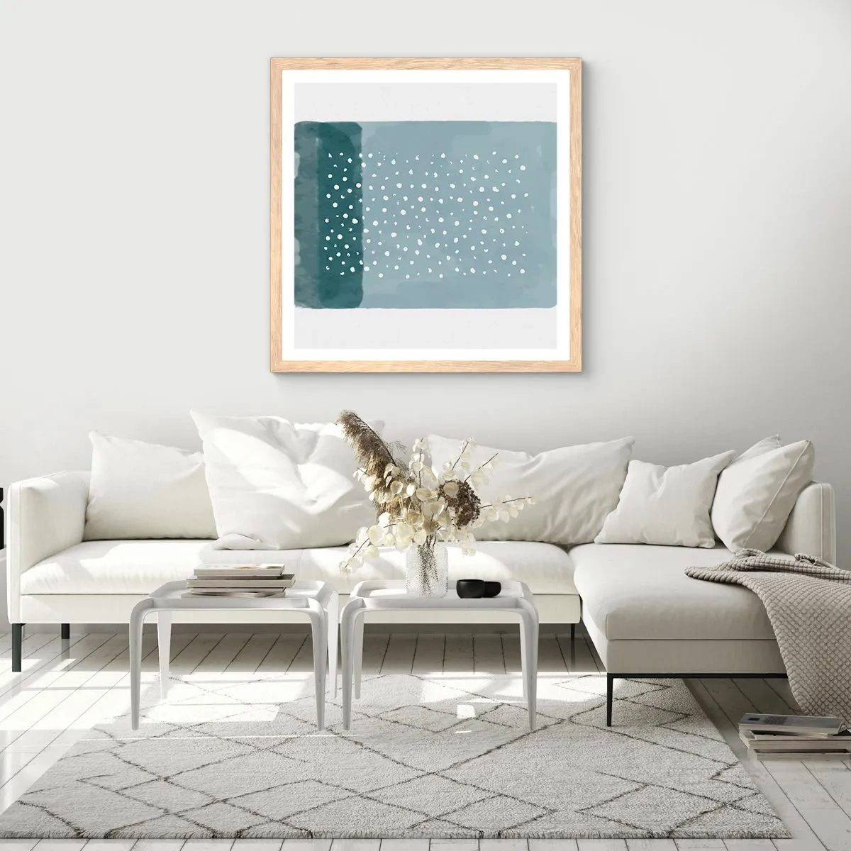 Póster en marco roble claro - Creación sobre azul - 30x30 cm