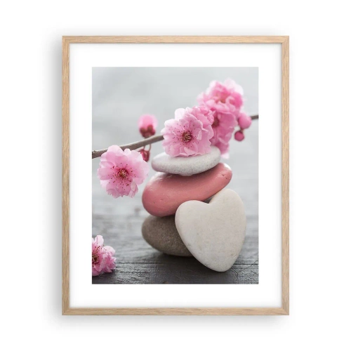 Póster en marco roble claro - Felicidad con la flor del cerezo - 40x50 cm