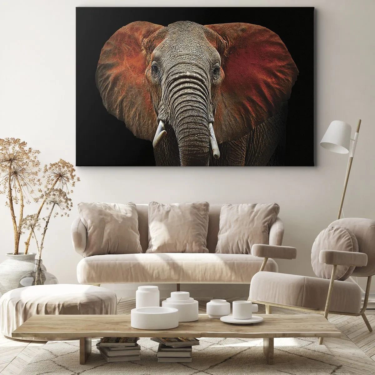 Cuadro sobre lienzo - Impresión de Imagen - Retrato de un elefante sobre fondo negro - 70x50cm - Soy salvaje, ¿y tú? - Decoración de pared moderna para salón y dormitorio ARTTOR