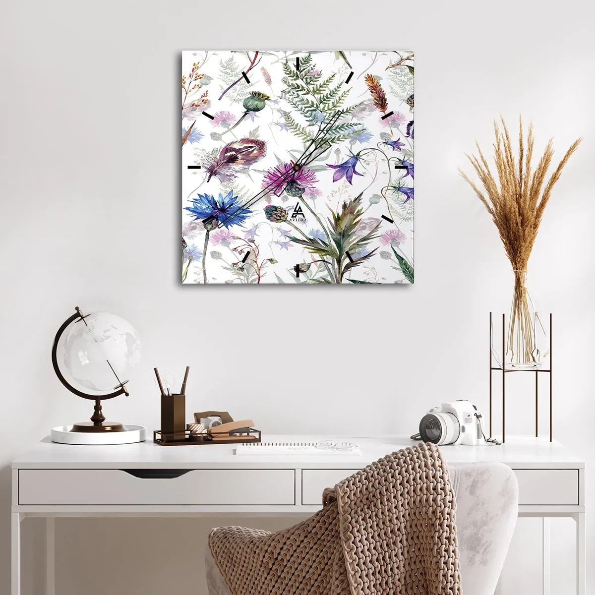 Reloj de pared - Reloj de vidrio - Herbario polaco - 40x40 cm