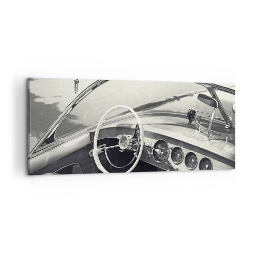 Cuadro sobre lienzo - Impresión de Imagen - Interior de coche clásico en estilo monocromático. - 120x50cm - Tiempo para los ricos - Decoración de pared moderna para salón y dormitorio ARTTOR