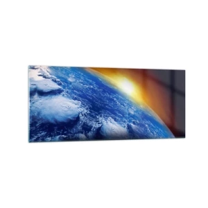 Cuadro sobre vidrio - Impresiones sobre Vidrio - Vista de la Tierra desde el espacio al atardecer - 120x50cm - Amanecer en un planeta azul - Decoración de pared moderna para salón y dormitorio ARTTOR