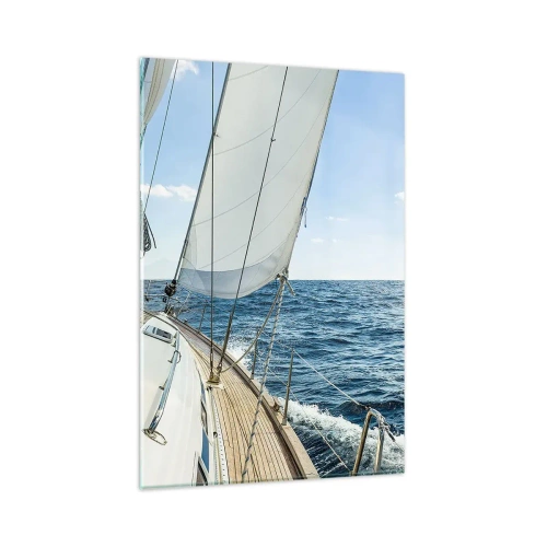 Cuadro sobre vidrio - Impresiones sobre Vidrio - Un velero en un mar tranquilo bajo un cielo azul. - 80x120cm - Ahoy, a la aventura - Decoración de pared moderna para salón y dormitorio ARTTOR