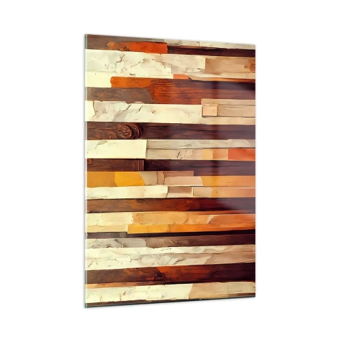 Cuadro sobre vidrio - Impresiones sobre Vidrio - Una composición de rayas verticales en tonos madera y beige. - 50x70cm - Himno de los árboles del bosque - Decoración de pared moderna para salón y dormitorio ARTTOR