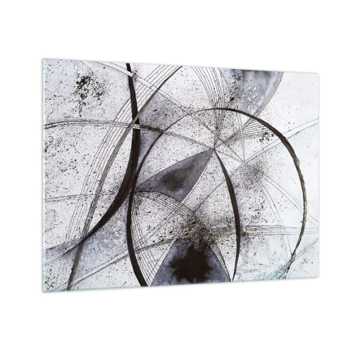 Cuadro sobre vidrio - Impresiones sobre Vidrio - Una composición en blanco y negro de líneas que se cruzan y arcos geométricos. - 70x50cm - Fantasía futurista - Decoración de pared moderna para salón y dormitorio ARTTOR