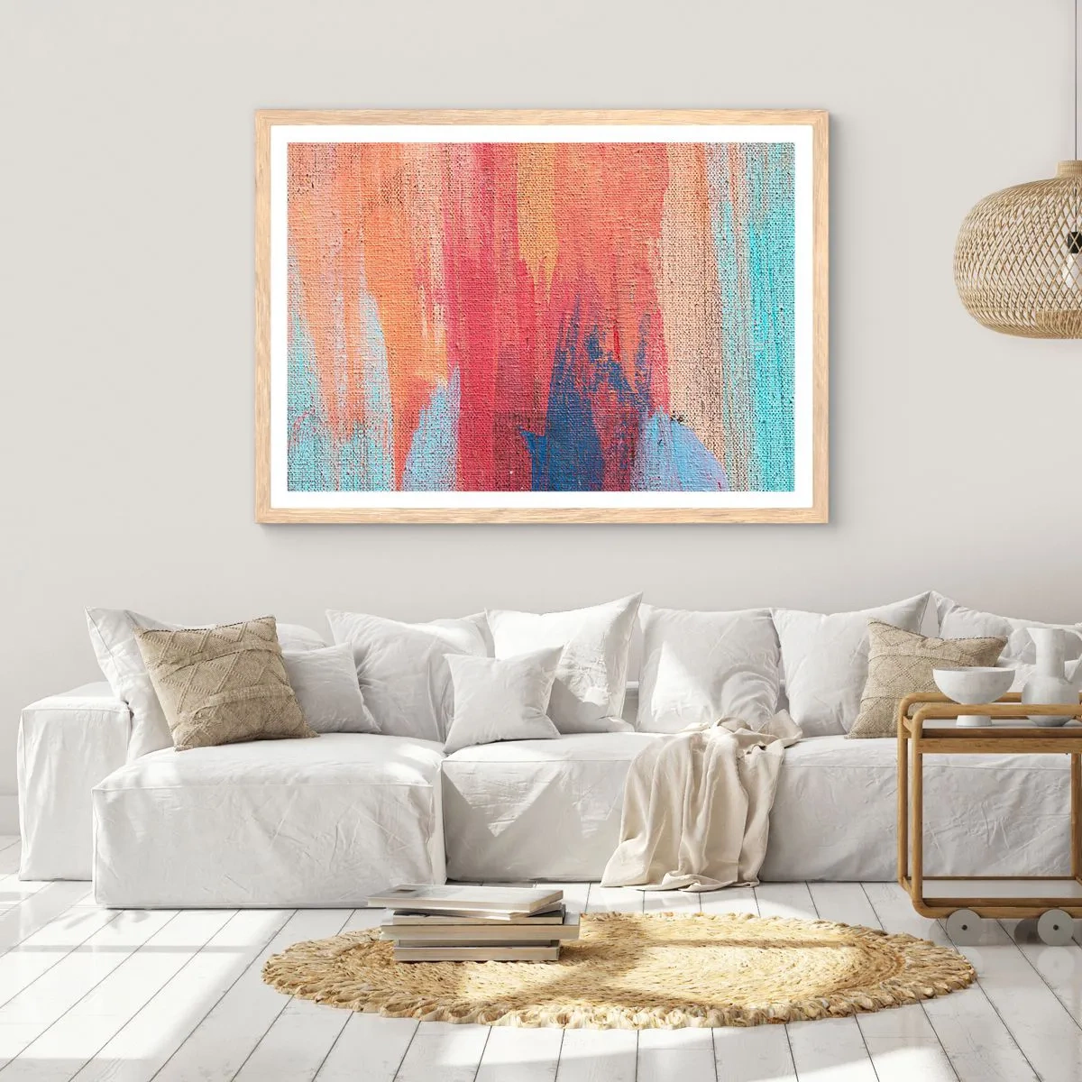 Póster en marco roble claro - Trazos de arco iris - 70x50 cm