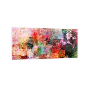 Cuadro sobre vidrio - Impresiones sobre Vidrio - Una composición abstracta con tonos dominantes de rosa y rojo. - 120x50cm - Un viaje a través del rosa - Decoración de pared moderna para salón y dormitorio ARTTOR