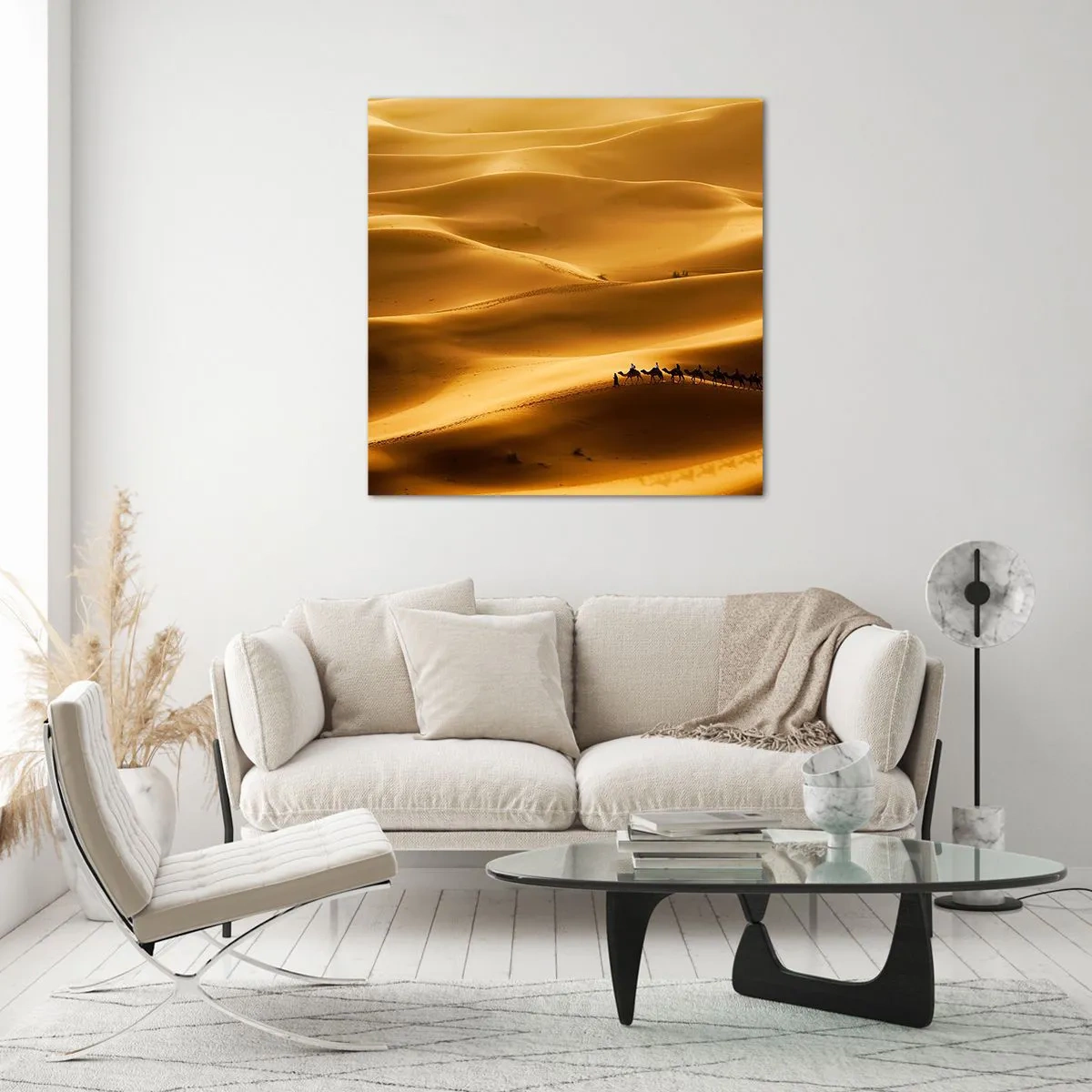 Cuadro sobre vidrio - Impresiones sobre Vidrio - Caravana sobre las olas del desierto - 60x60 cm