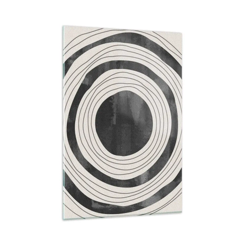 Cuadro sobre vidrio - Impresiones sobre Vidrio - Círculos concéntricos en blanco y negro sobre un fondo claro - 80x120cm - En el centro mismo - Decoración de pared moderna para salón y dormitorio ARTTOR