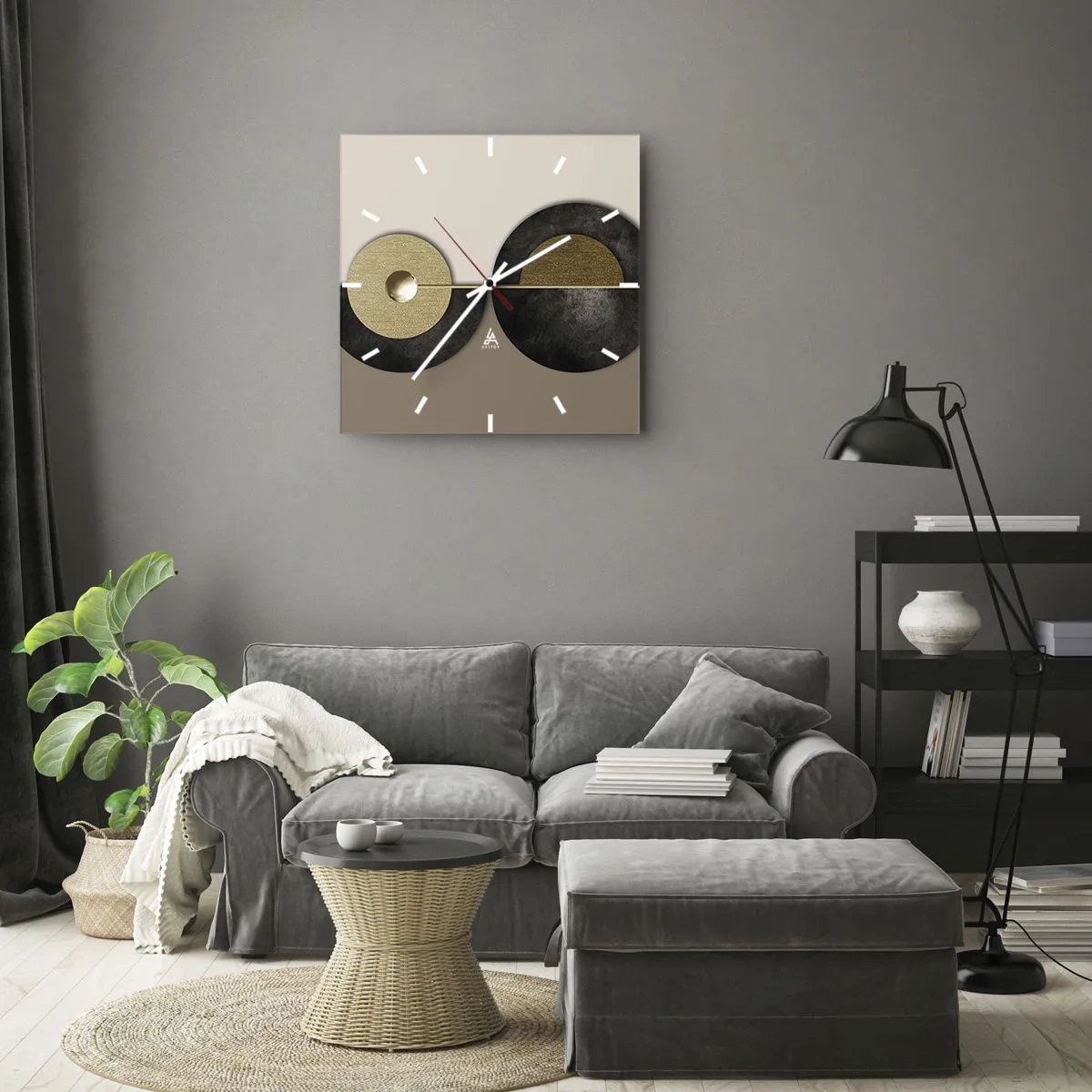 Reloj de pared - Reloj de vidrio - Círculos abstractos en tonos dorados y marrones. - 30x30cm - Variaciones en torno a un círculo - Decoración de pared moderna para salón y dormitorio ARTTOR