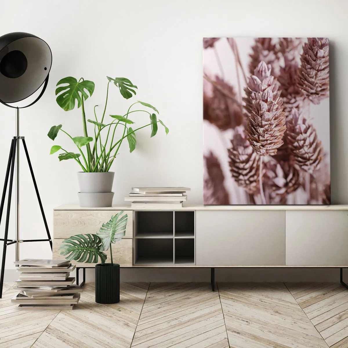 Cuadro sobre lienzo - Impresión de Imagen - Un primer plano de las delicadas espigas rosadas de las hierbas ornamentales. - 50x70cm - Aparentemente discreto - Decoración de pared moderna para salón y dormitorio ARTTOR