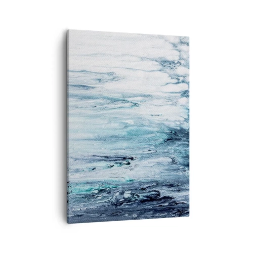 Cuadro sobre lienzo - Impresión de Imagen - Rayas abstractas azules y blancas que se asemejan a carámbanos - 50x70cm - Carámbanos de azul - Decoración de pared moderna para salón y dormitorio ARTTOR