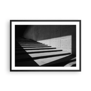 Póster en marco negro - Escaleras de estilo minimalista en blanco y negro. - 70x50cm - La cruda belleza del modernismo - Decoración de pared moderna para salón y dormitorio ARTTOR