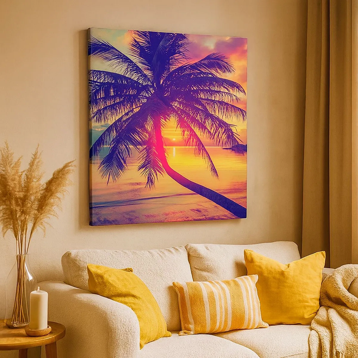 Cuadro sobre lienzo - Impresión de Imagen - Atardecer bajo las palmeras - 30x30 cm
