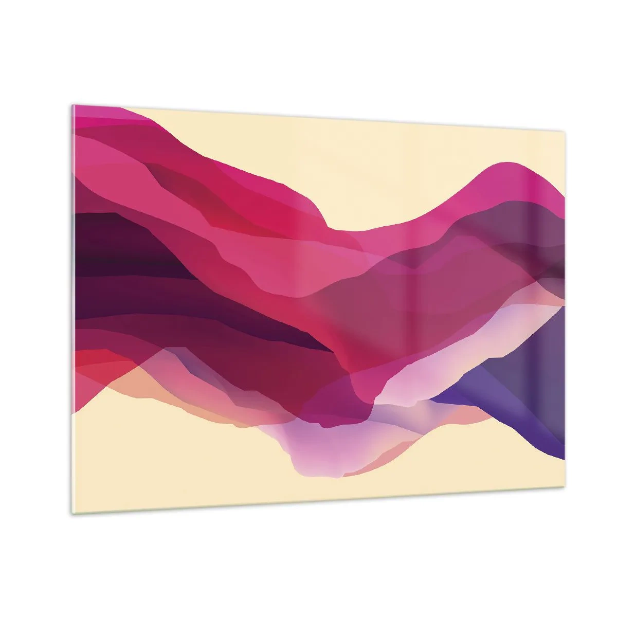 Cuadro sobre vidrio - Impresiones sobre Vidrio - Ondas abstractas en tonos morados y rosas sobre un fondo claro. - 100x70cm - Ondas púrpuras - Decoración de pared moderna para salón y dormitorio ARTTOR