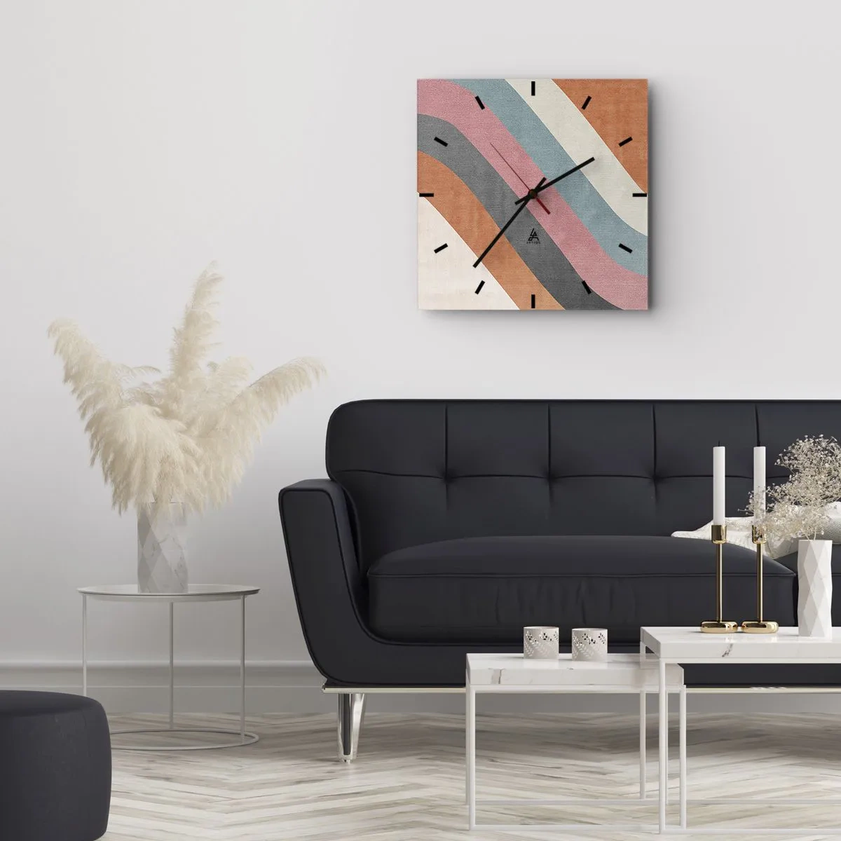 Reloj de pared - Reloj de vidrio - Composición diagonal - movimiento - 40x40 cm