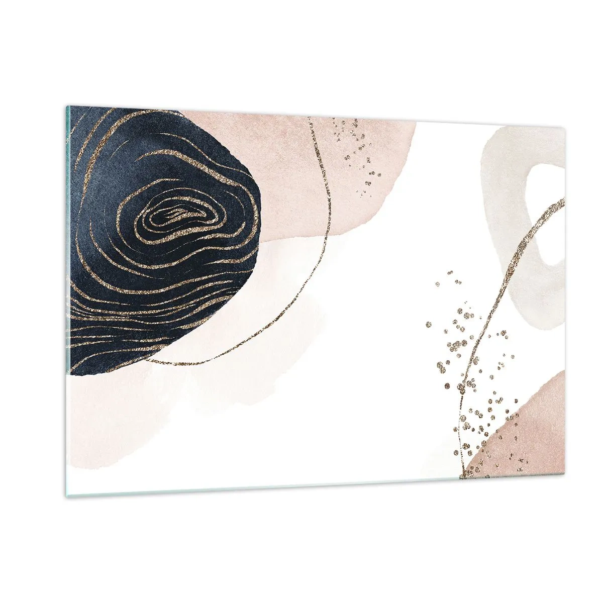 Cuadro sobre vidrio - Impresiones sobre Vidrio - Formas abstractas con acentos dorados - 120x80cm - Todo fluye - Decoración de pared moderna para salón y dormitorio ARTTOR