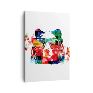 Cuadro sobre lienzo - Impresión de Imagen - Oso colorido con gafas con mariposas y notas musicales. - 50x70cm - ¡Me encanta! - Decoración de pared moderna para salón y dormitorio ARTTOR