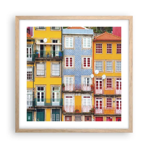 Póster en marco roble claro - Los colores de la ciudad vieja - 50x50 cm