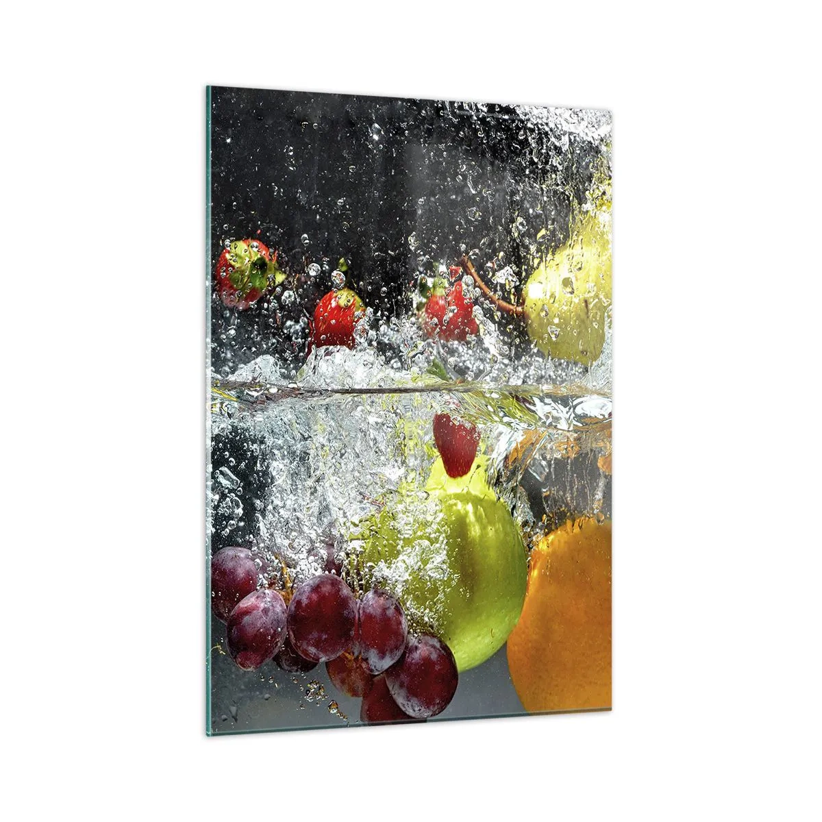 Cuadro sobre vidrio - Impresiones sobre Vidrio - Fruta sumergida en agua con salpicaduras dinámicas. - 50x70cm - Refresco afrutado - Decoración de pared moderna para salón y dormitorio ARTTOR
