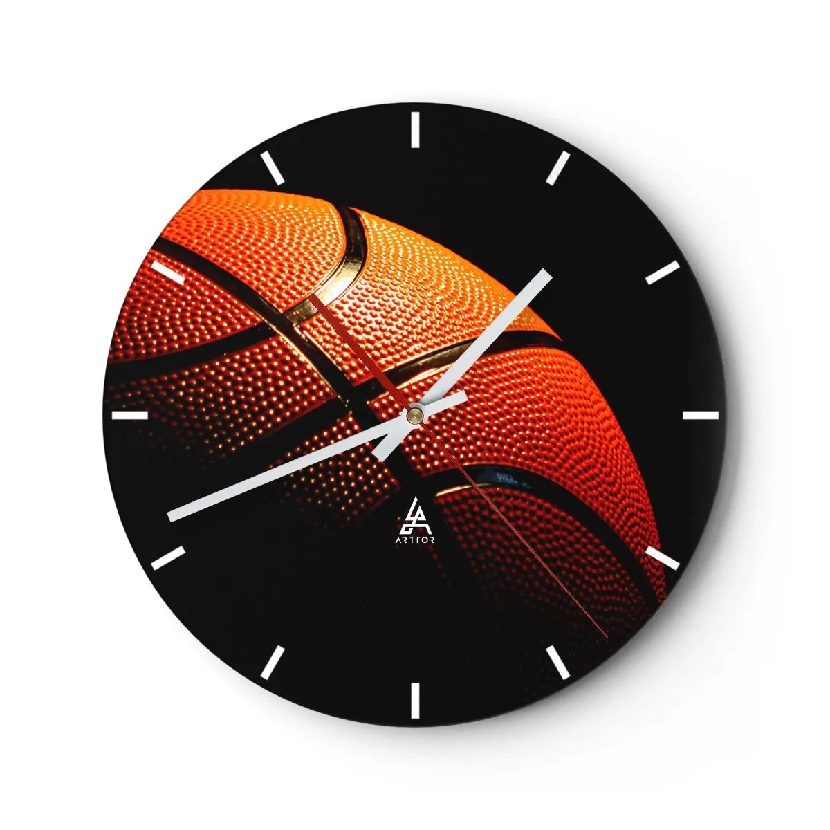 Reloj de pared - Reloj de vidrio - Baloncesto sobre un fondo oscuro - 30x30cm - Hermoso como un planeta - Decoración de pared moderna para salón, cocina y dormitorio ARTTOR