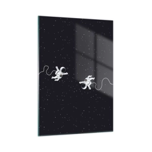 Cuadro sobre vidrio - Impresiones sobre Vidrio - Dos astronautas flotando en el espacio - 50x70cm - Danza cósmica - Decoración de pared moderna para salón y dormitorio ARTTOR