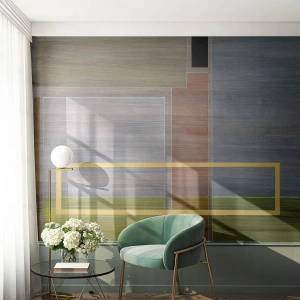 Fotomural Standard Eco - Una composición geométrica en colores tenues con un acento amarillo. - 100x70cm - Recto y tranquilo - Decoración de pared moderna para salón y dormitorio ARTTOR