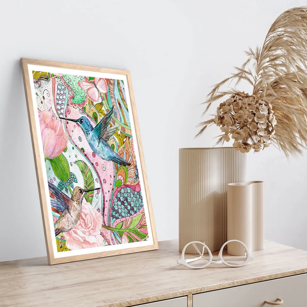 Póster en marco roble claro - Enredado en las vides - 40x50 cm