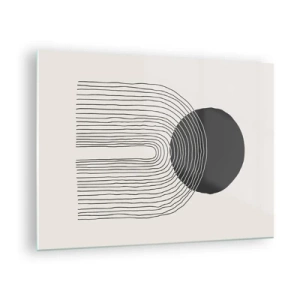 Cuadro sobre vidrio - Impresiones sobre Vidrio - Gráfico minimalista con círculo negro y líneas. - 70x50cm - Temblor y certeza - Decoración de pared moderna para salón y dormitorio ARTTOR