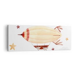 Cuadro sobre lienzo - Impresión de Imagen - Un dirigible pintado a mano con un fondo de estrellas. - 140x50cm - Dirigible - Decoración de pared moderna para salón y dormitorio ARTTOR