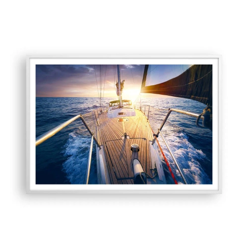 Póster en marco blanco - Corriendo sobre las olas - 100x70 cm