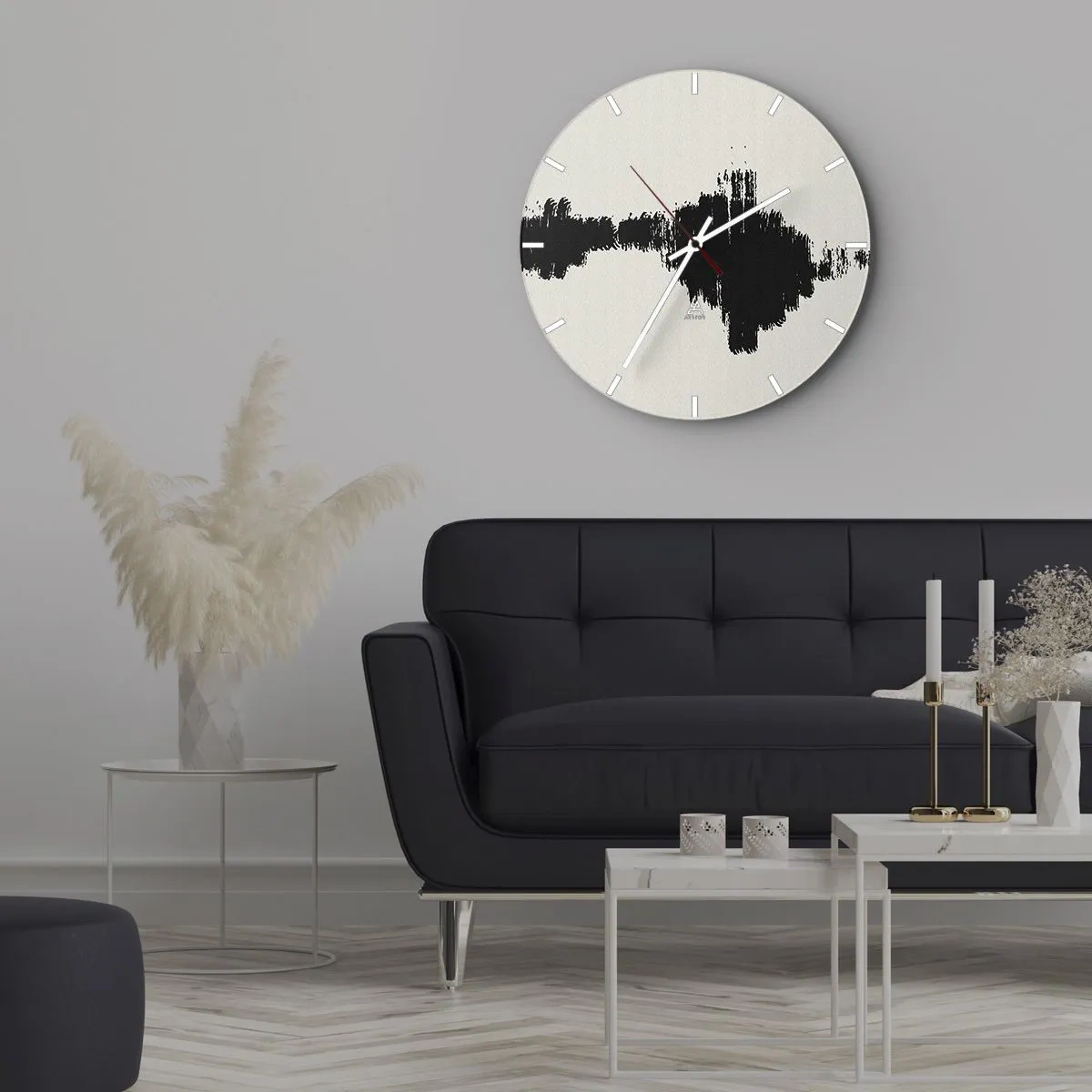 Reloj de pared - Reloj de vidrio - Pincelada negra sobre un fondo claro en estilo abstracto - 30x30cm - Vibraciones de la imaginación - Decoración de pared moderna para salón, cocina y dormitorio ARTTOR