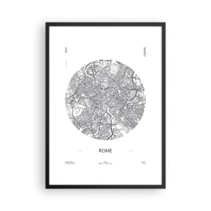 Póster en marco negro - Un mapa minimalista de Roma en blanco y negro. - 50x70cm - Anatomía de Roma - Decoración de pared moderna para salón y dormitorio ARTTOR