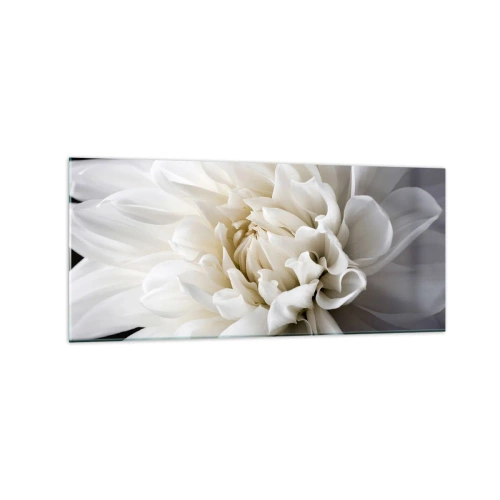 Cuadro sobre vidrio - Impresiones sobre Vidrio - Una delicada flor blanca sobre un fondo negro en una elegante composición. - 120x50cm - La novia de la mañana - Decoración de pared moderna para salón y dormitorio ARTTOR