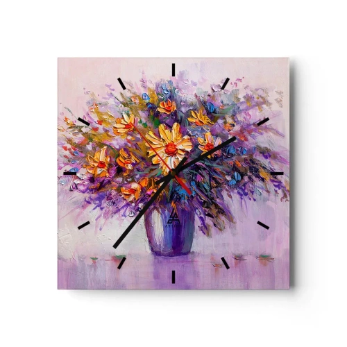 Reloj de pared - Reloj de vidrio - Un ramo de flores en un jarrón sobre un fondo pastel. - 30x30cm - Huele dulce, parece dulce - Decoración de pared moderna para salón y dormitorio ARTTOR