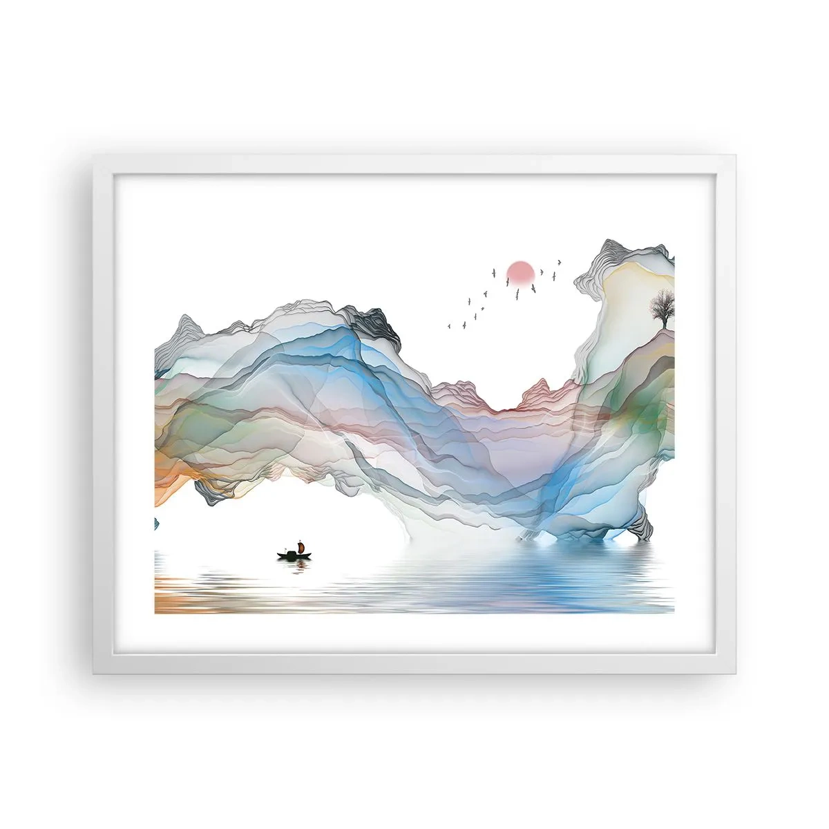 Póster en marco blanco - Hacia las montañas de cristal - 50x40 cm
