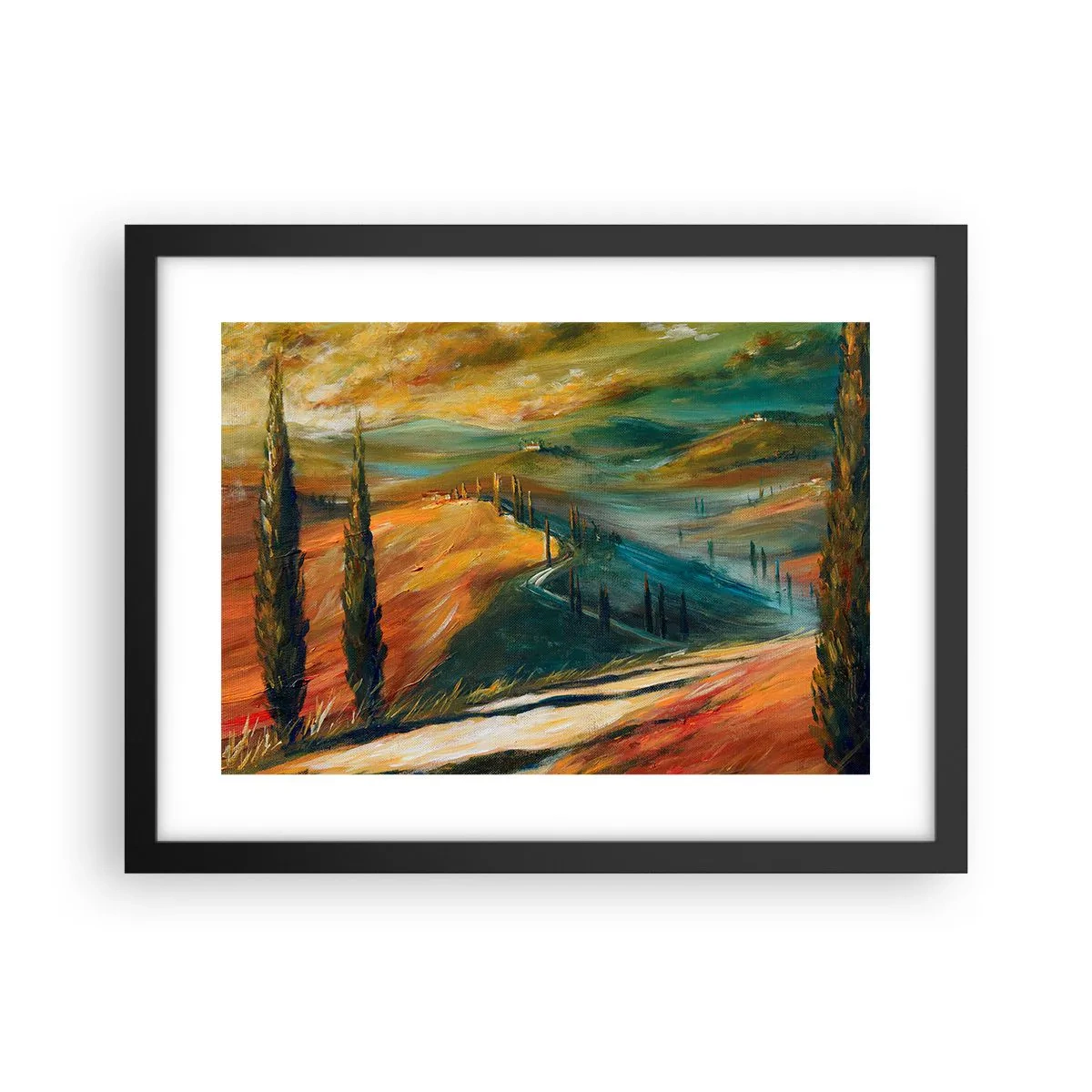 Póster en marco negro - Paisaje toscano - 40x30 cm