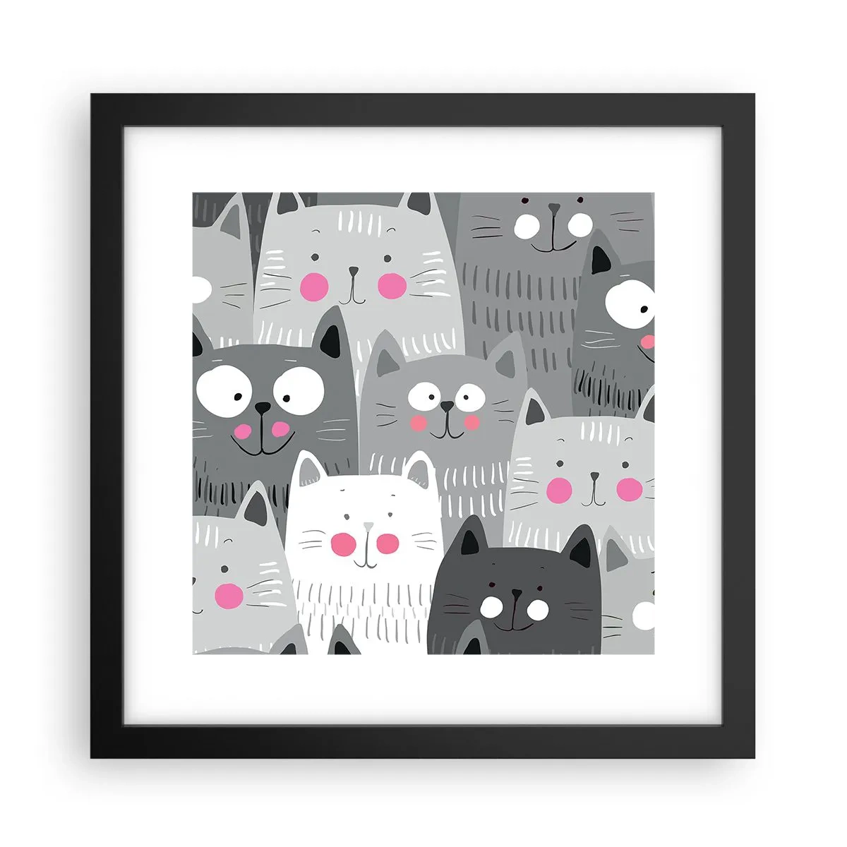 Póster en marco negro - El mundo de los gatos - 30x30 cm