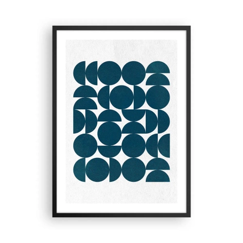 Póster en marco negro - Composición geométrica con círculos azules. - 50x70cm - Círculos y semicírculos - Decoración de pared moderna para salón y dormitorio ARTTOR