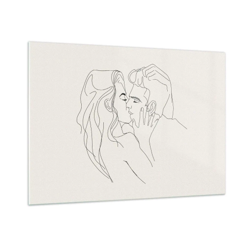 Cuadro sobre vidrio - Impresiones sobre Vidrio - Un beso sensual de una pareja en la línea de contorno. - 100x70cm - Unión y sentimiento - Decoración de pared moderna para salón y dormitorio ARTTOR