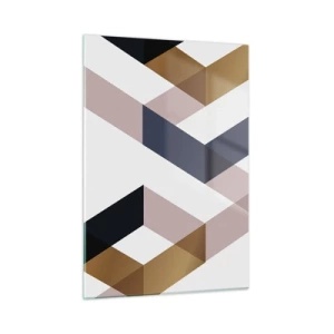 Cuadro sobre vidrio - Impresiones sobre Vidrio - Patrón geométrico en tonos dorados y beige. - 50x70cm - Rectas y ángulos - Decoración de pared moderna para salón y dormitorio ARTTOR